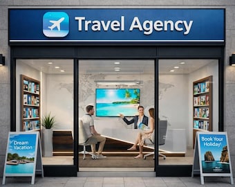 N Scale Travel Agency Interior – Printable Diorama Backdrop (1:160 Scale) (PDF Pattern)
