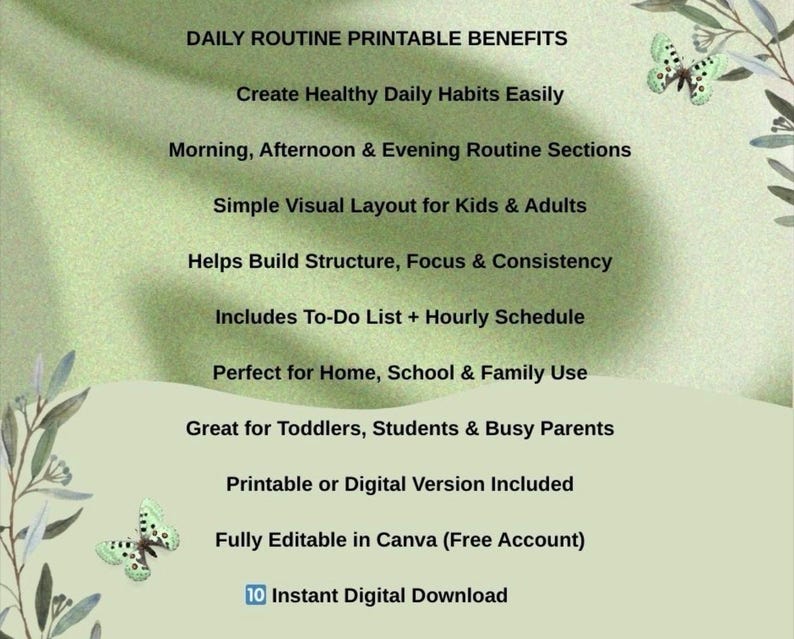 Daily Routine Printable for Kids, Editable Daily Routine Chart Canva ...