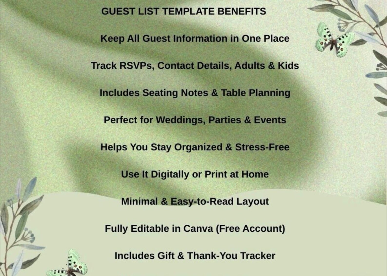 Guest List Template Printable, Event Guest List Canva, Party Guest List ...