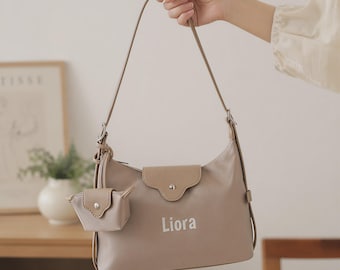 Personalized Shoulder bag, Custom Embroidered Name Hobo bag, With Mini Coin Purse, Mother's Day gift, Birthday Gift for Her