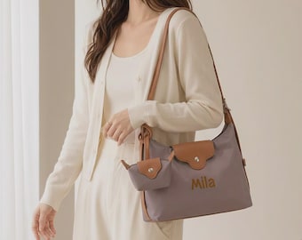 Personalized Shoulder bag, Custom Embroidered Name Hobo bag, With Mini Coin Purse, Mother's Day gift, Birthday Gift for Her