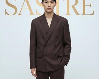 Men's Dark Brown Double-Breasted Suit - Tailored Fit Blazer & Trousers