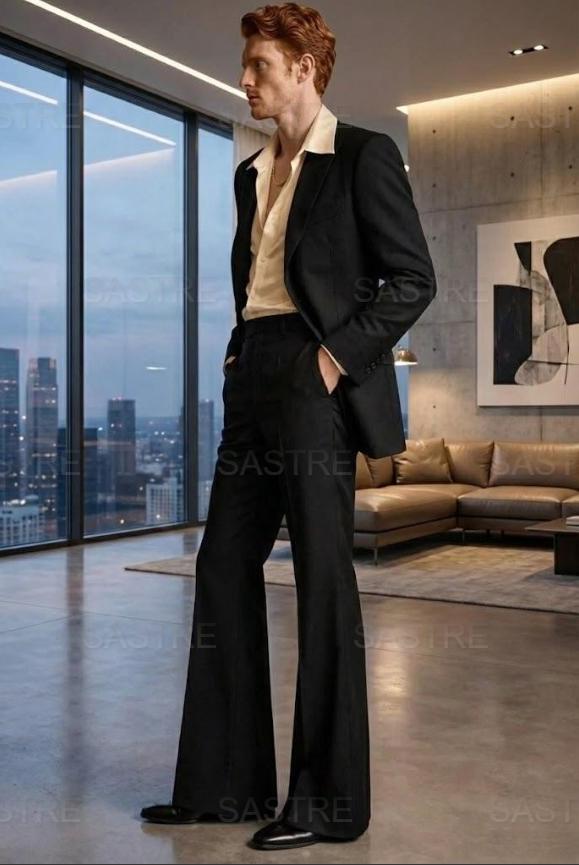 Men's Black Flared Suit – 70s Style Terry Rayon Bell Bottoms - Etsy