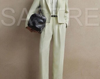 Men's Mint Green Cropped Suit – High Waisted Wide Leg Trousers – Vintage Retro 50s Style Blazer – Pastel Sage Summer Wedding & Prom