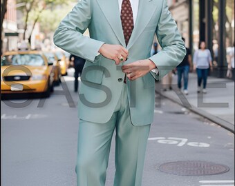 Men's 70s Style Seafoam Green Suit - Terry Rayon Two-Piece