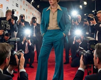 Teal Blue 70s Style Suit - Terry Rayon Wedding Tuxedo