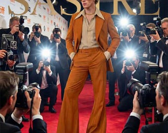 70s Vintage Style Burnt Orange Suit | Men’s Rust 2-Piece | Wide Lapel Blazer & Flared Trousers | Custom Wedding Prom Disco Outfit by SASTRE