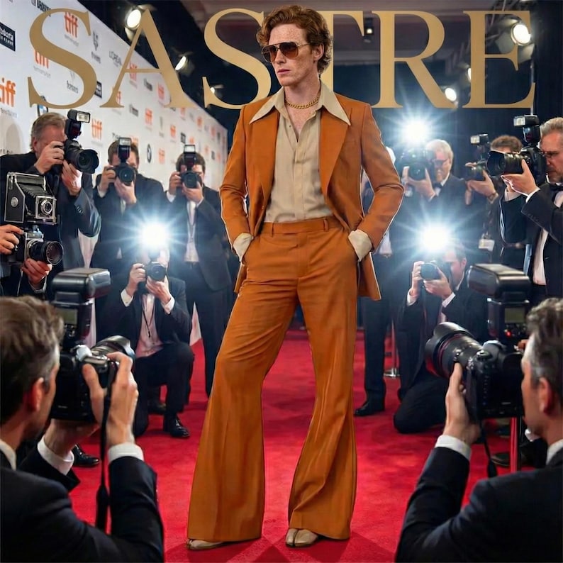 mens 70's orange wedding suit