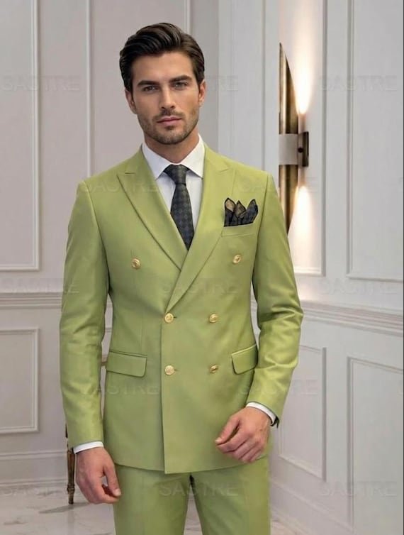 lime green dress suit 34 Men's Three-Piece with Floral Tie  Slim Fit Tuxedo for Weddings & Parties The fun lime color will make you stand out at any event Lime Green Designer Slim Fit