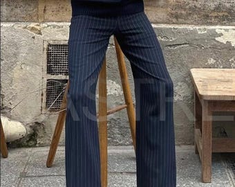 Men's 70s Style Pinstripe Flared Trousers – Terry Rayon Bell Bottoms