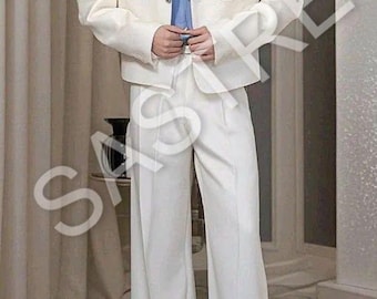 Men's White Oversized Suit – Relaxed Fit 2 Piece Set – Wide Leg Trousers & Boxy Jacket – Korean Streetwear Style – Prom And Party Outfit