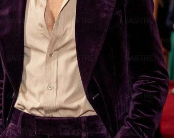 70s Style Purple Velvet Suit, Flared Bell Bottom Trousers, Custom Wedding Groom Suit
