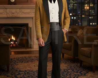 Dhani Gold Velvet Men's Suit - Retro Bell Bottom Trousers, Gala Formal Wear