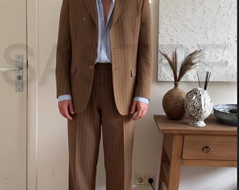 Men's 70s Brown Pinstripe Suit | Retro Flared Leg, Slim Blazer