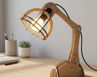 Adjustable Desk Lamp Laser Cut File SVG dxf CDR Wooden CNC Lamp Template 3D Table Light LS33
