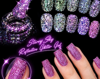 Starry Sky Reflective Glitter Gel Polish, Galaxy Flash Nail Gel, Holographic Sparkle UV Gel Nail Polish