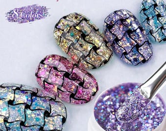 Glitter Nail Gel Polish Set, Holographic Sparkle UV Gel, Reflective Glitter Nail Art Gel Collection, Nail Art
