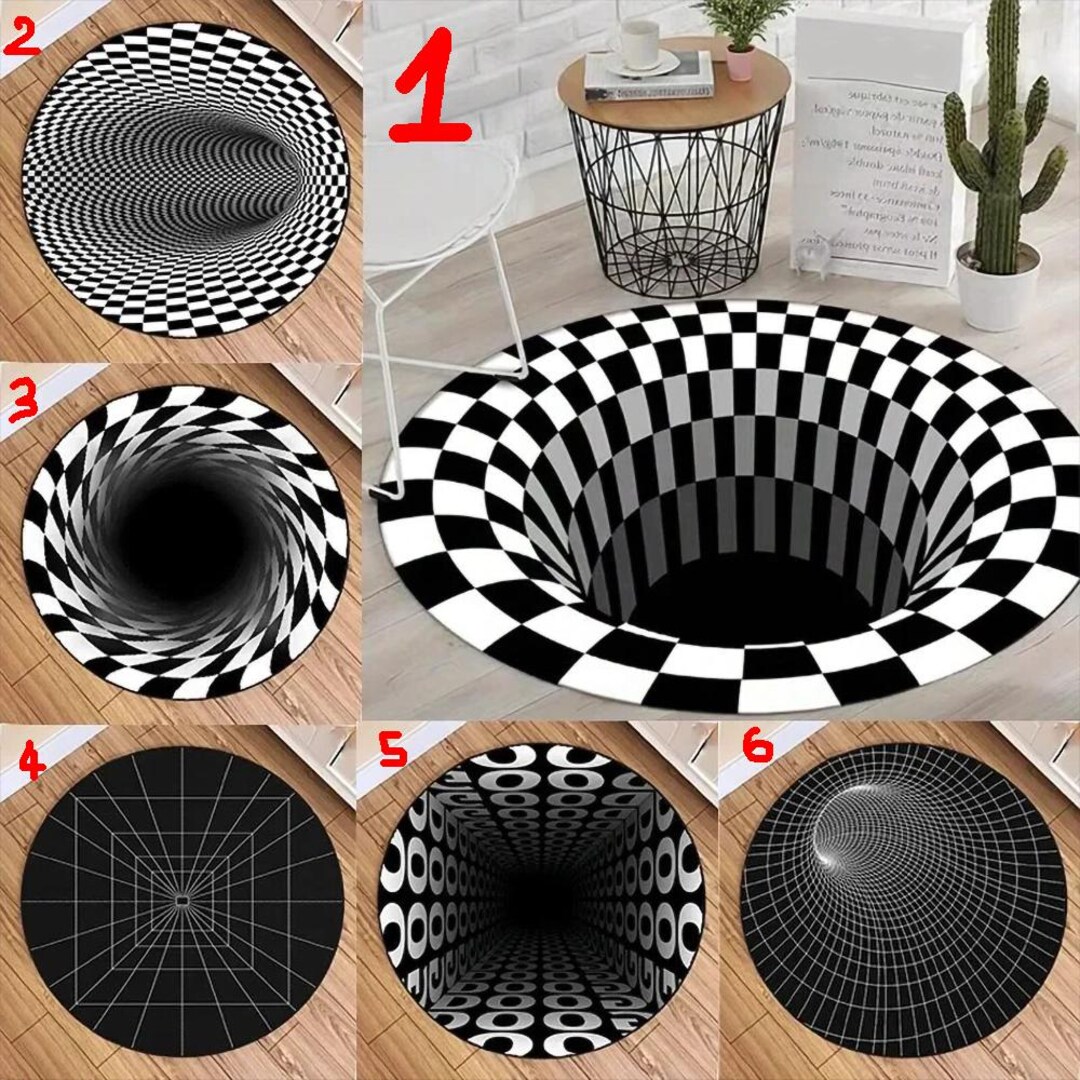 3D Optical Illusion Rug | Black White Geometric Area Rug | Trippy ...