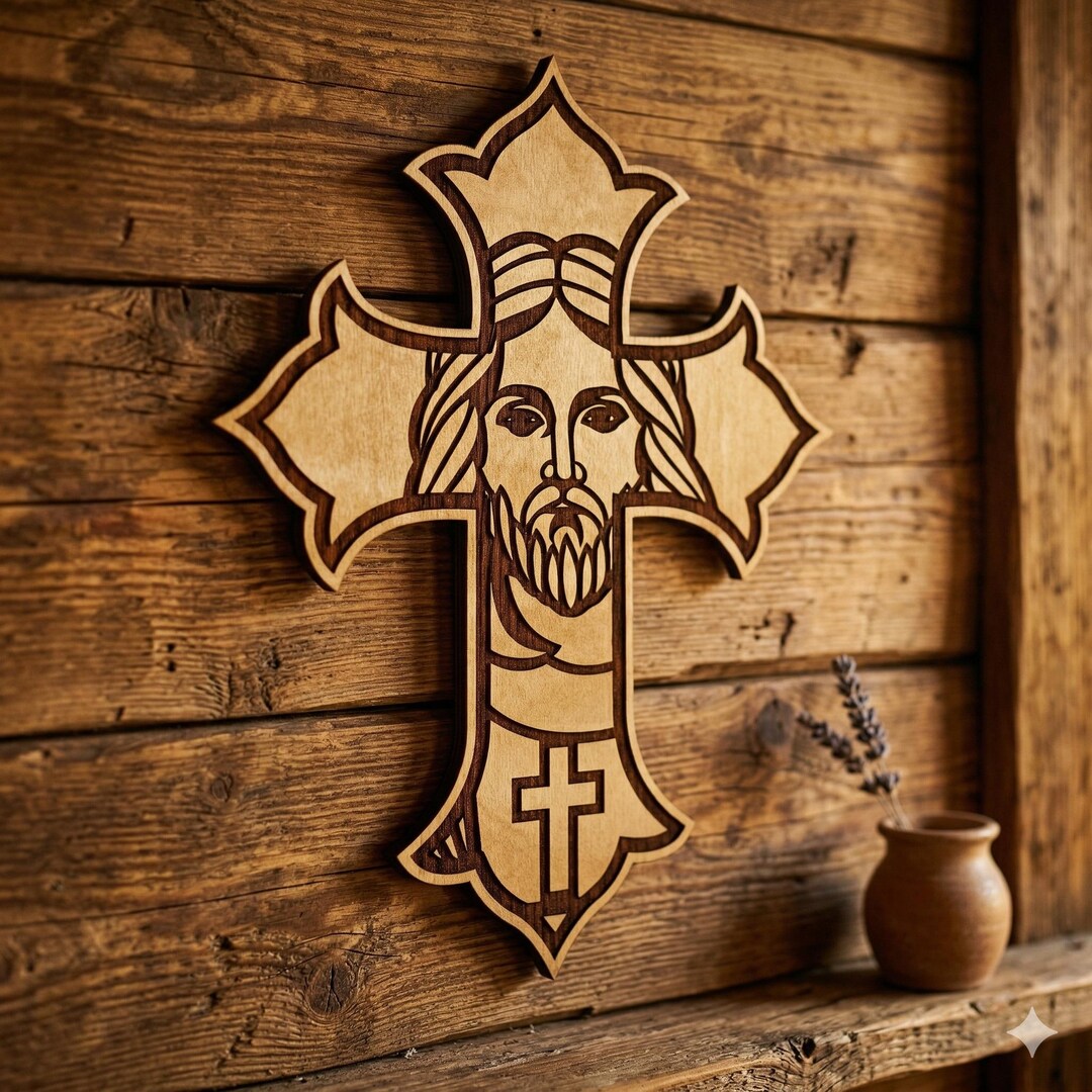Christian Cross Svg Jesus Face Laser Cut File Glowforge DXF CDR SVG ...