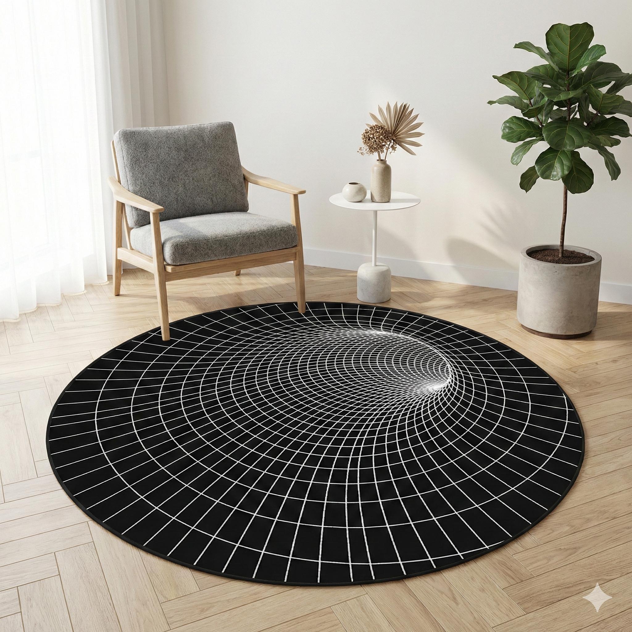 3D Optical Illusion Rug | Black White Geometric Area Rug | Trippy ...
