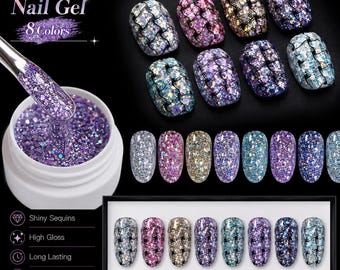 Nail Polishes, Glitter Nail Gel Polish Set, Holographic Sparkle UV Gel, Reflective Glitter Nail Art Gel Collection, Nail Art