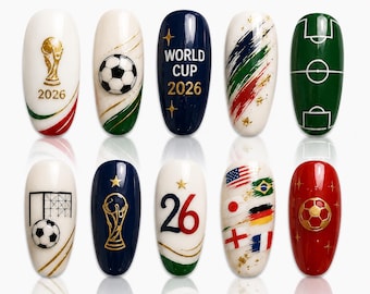 World Cup 2026 Press On Nails, Soccer Football Nail Set, Sports Fan Game Day Handmade Nails