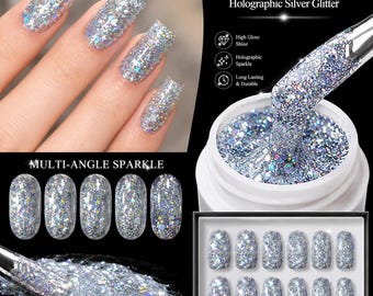 Nail Polishes, Glitter Nail Gel Polish Set, Holographic Sparkle UV Gel, Reflective Glitter Nail Art Gel Collection, Nail Art