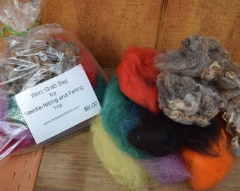 Wool Grab Bag for Needle Felting and Felting, homegrown and home-processed wool