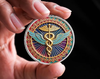 Winged Medical Caduceus Metal Coin, Healthcare Symbol Challenge Coin, Doctor Nurse Gift, Medical Keepsake Collectible Coin