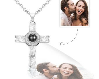 Collar con cruz de proyección: joyería con foto personalizada, regalo conmemorativo cristiano, collar de fe para mamá, regalo de condolencia y recuerdo.