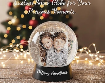 Personalized Photo Snow Globe with Black Base, Custom Family Keepsake,Valentines Day Gift