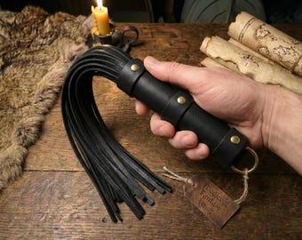 Heavy Duty Solid Leather Flogger | Weighted Handle Brass Studs | Thuddy Impact Play Whip | Medieval Dungeon Gear | Serious Kink & Sensation