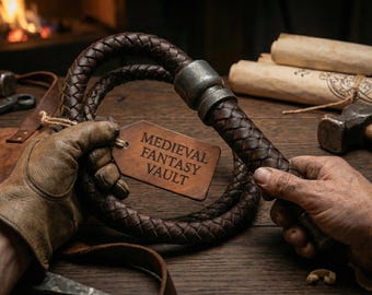 Short Leather Whip | Handmade Braided Training Crop | Durable Medieval Fantasy Cosplay Gear & LARP Accessory |