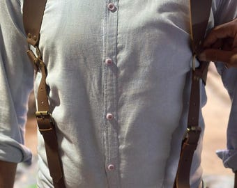 Handgefertigter Brustharness aus braunem Leder | "The Ranger's Rig" X-Back Body Straps | Mittelalterliches Fantasy Cosplay Zubehör | Verstellbare Steampunk-Weste