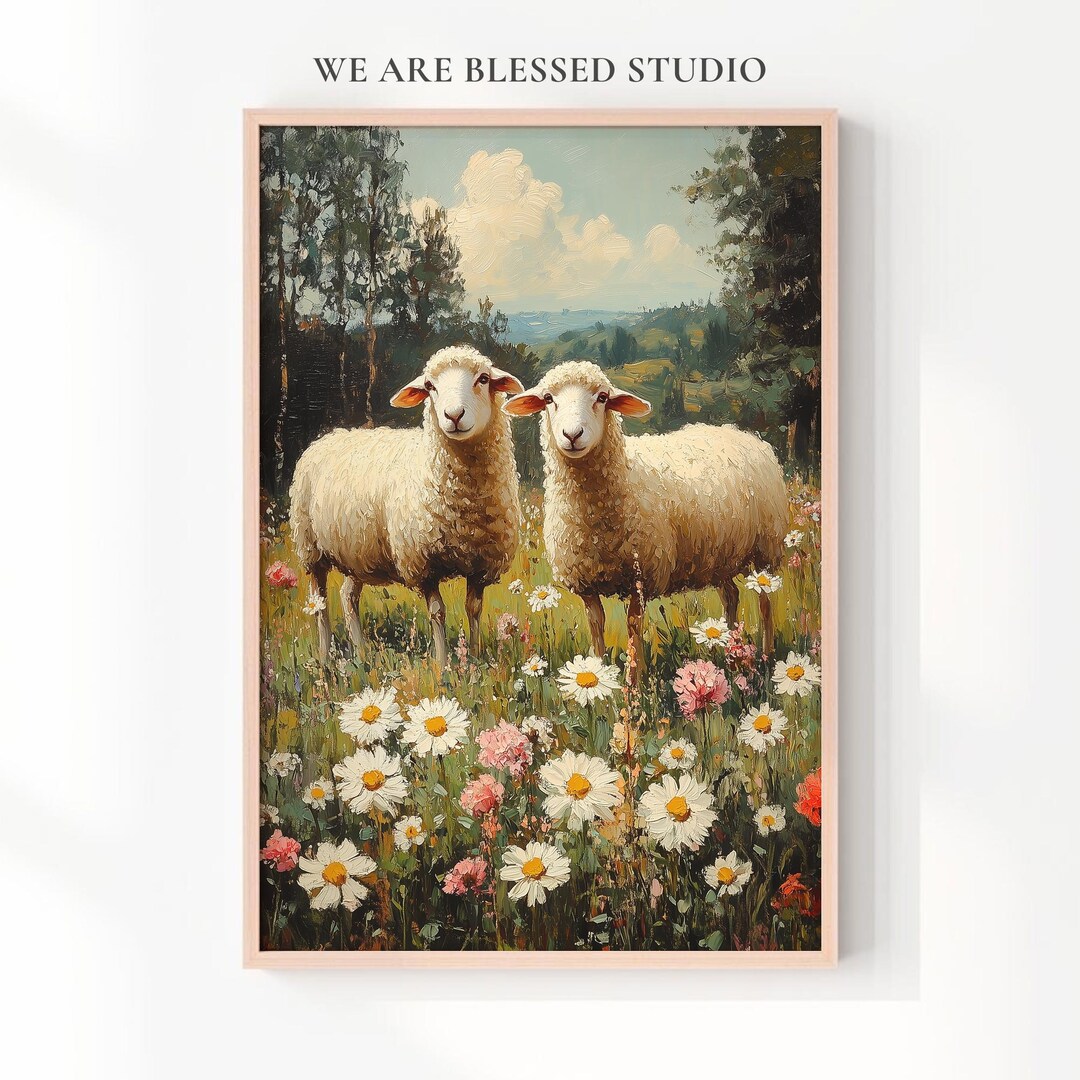 Sheep Printable | Wildflower Meadow Wall Art | Cottagecore Farmhouse ...