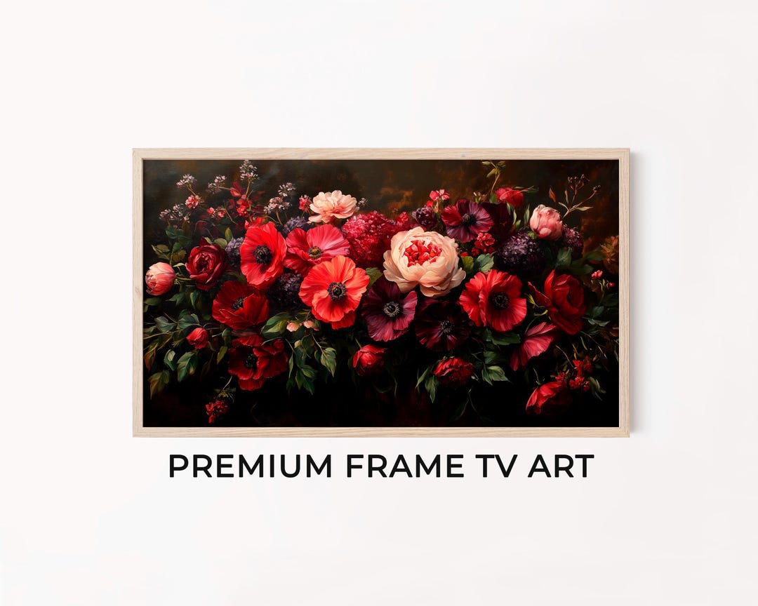 Moody Floral Frame TV Art, Dramatic Cottagecore Decor With Poppies and ...