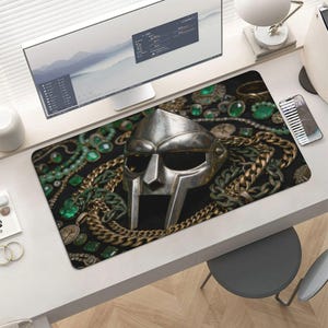 MF DOOM Metal Mask Desk Mat | Hip Hop Gold Chains XL Gaming Mouse Pad