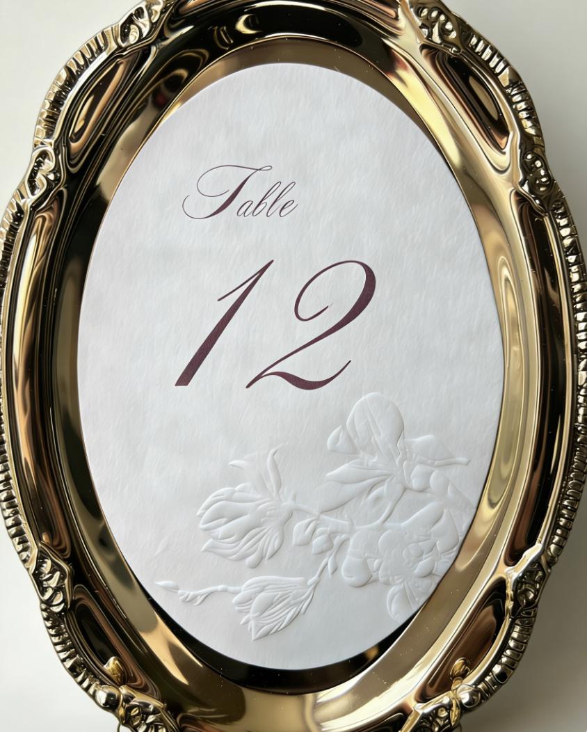 Elegant Oval Embossed Floral Wedding Table Numbers Set, Romantic ...