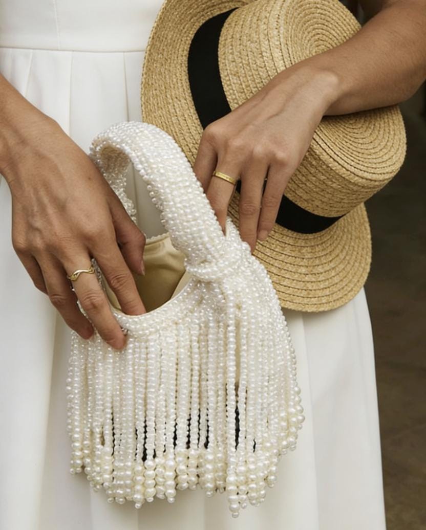 Elegant Pearl Fringe Evening Bag, Handmade Beaded Bridal Purse for