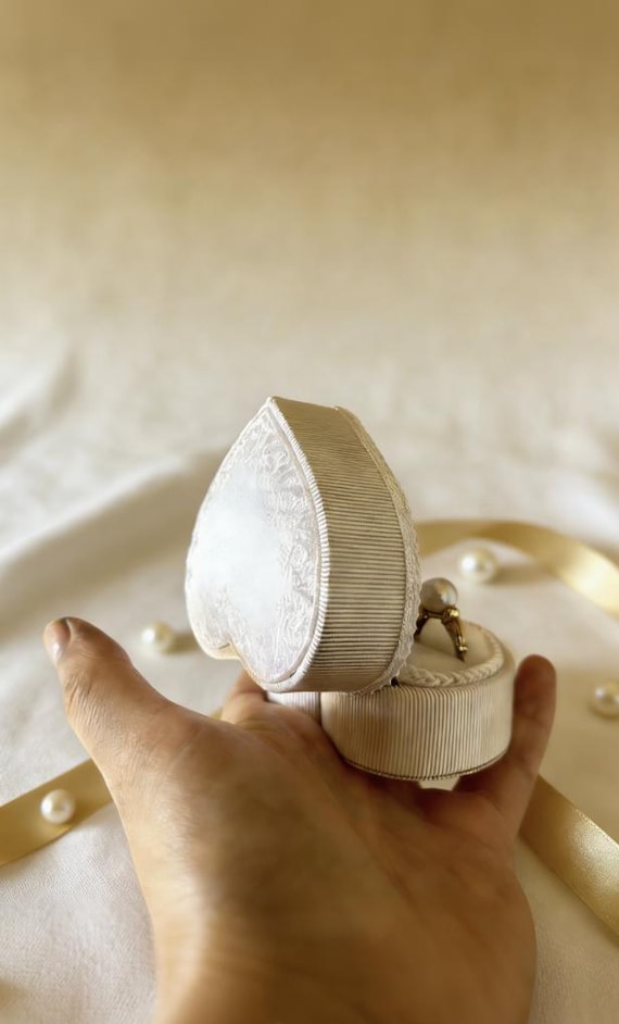 Lace Heart Wedding Ring Box, French Style Bridal Keepsake