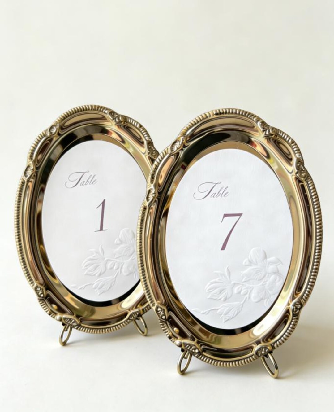 Elegant Oval Embossed Floral Wedding Table Numbers Set, Romantic ...