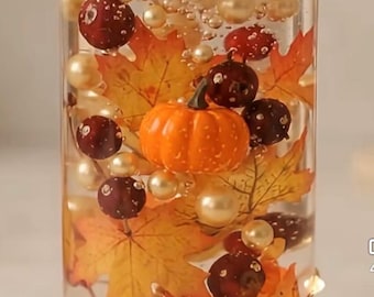 Handmade Glass. Gel & Soy Wax Autumn Candle in 8” glass vase  (gift box included) (lights NOT included)