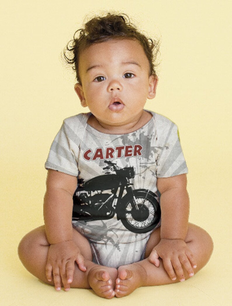 Motorcycle Baby Bodysuit Personalized Boy's Onepiece Etsy