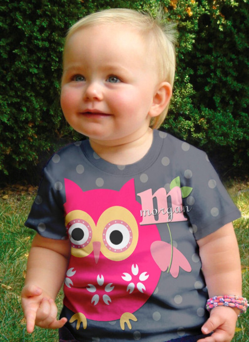 Girl's Owl Shirt Personalized Toddler Tee Polka Dot Etsy