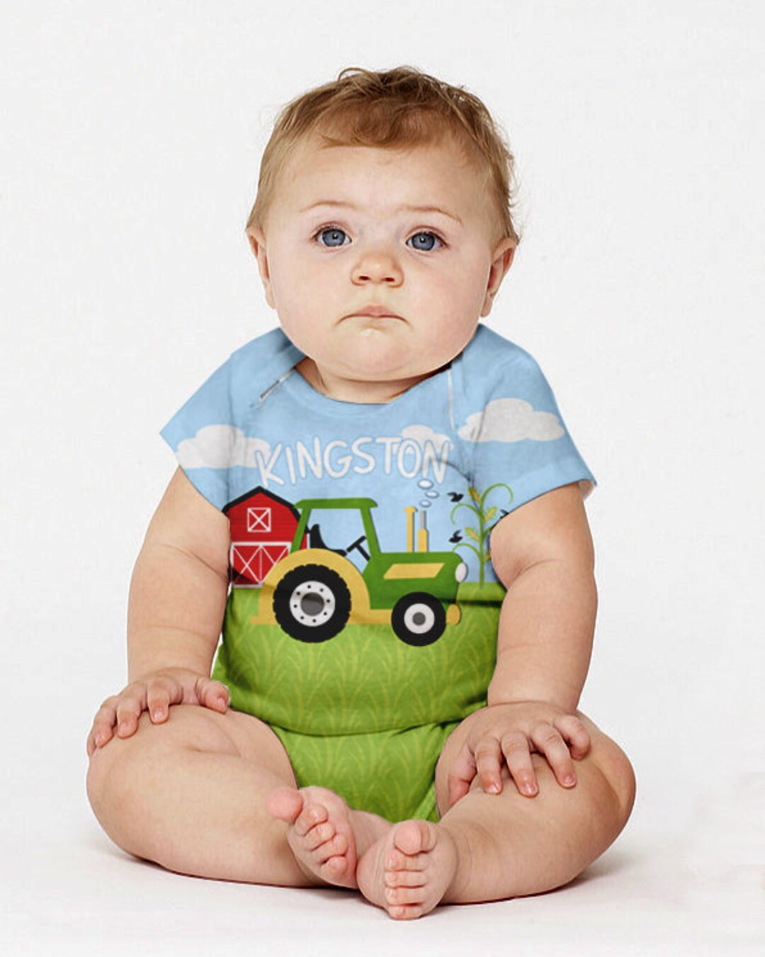 Farm Baby Outfit Personalized Green Tractor Boy's Etsy