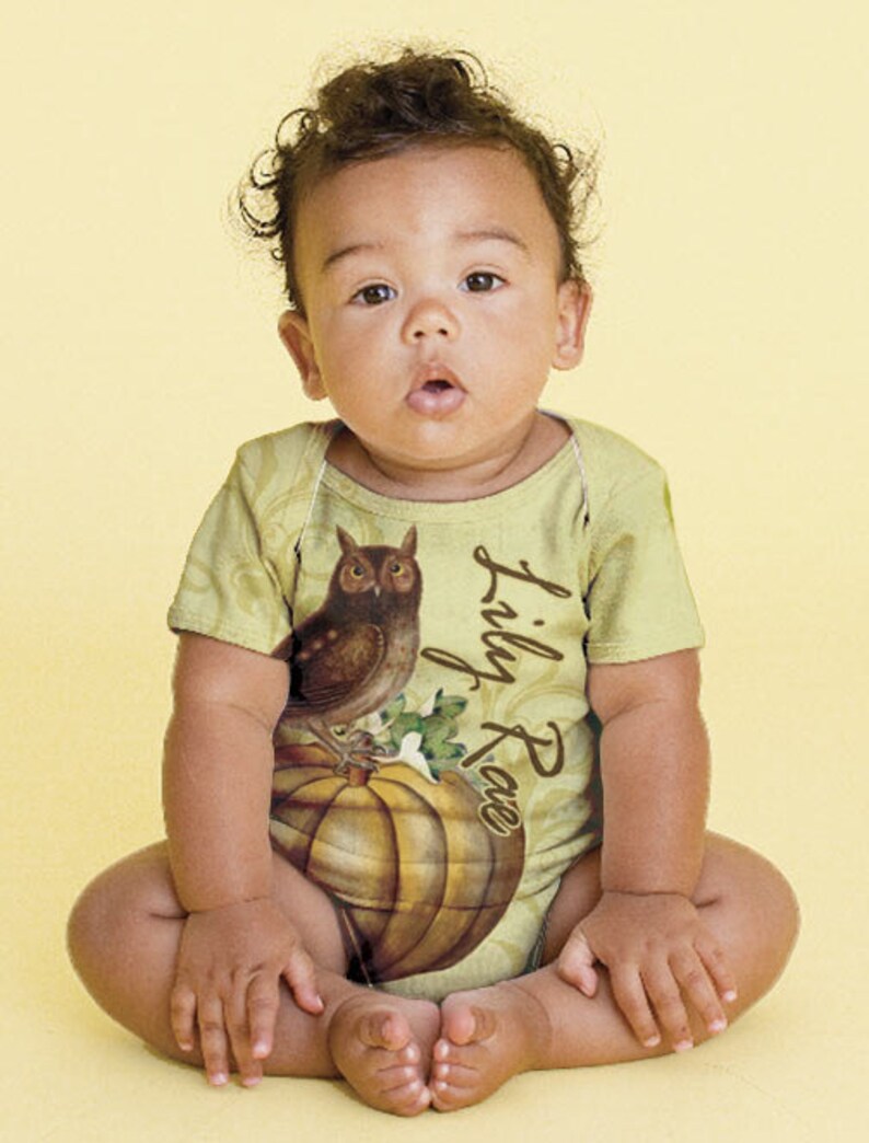 Pumpkin Owl Bodysuit Personalized Baby Girl Romper Custom image 1