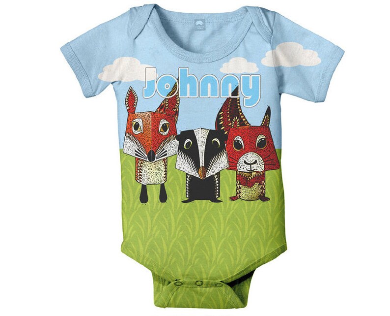 Baby Boy Bodysuit Personalized Woodland Fox Squirrel Skunk Etsy