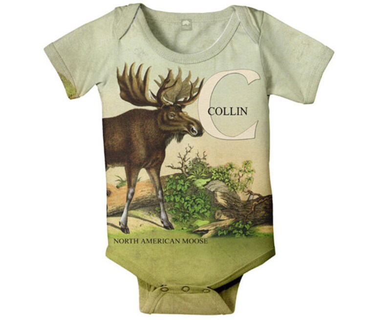 Personalized Baby Boy Bodysuit Moose Woodland Animal Baby One Etsy
