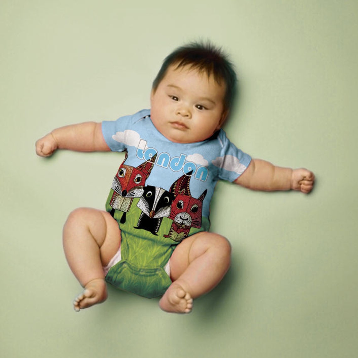 Baby Boy Bodysuit Personalized Woodland Fox Squirrel Skunk Etsy