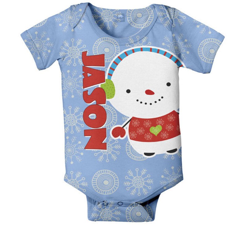 Baby's First Christmas Bodysuit Snowman Personalized Boys Etsy